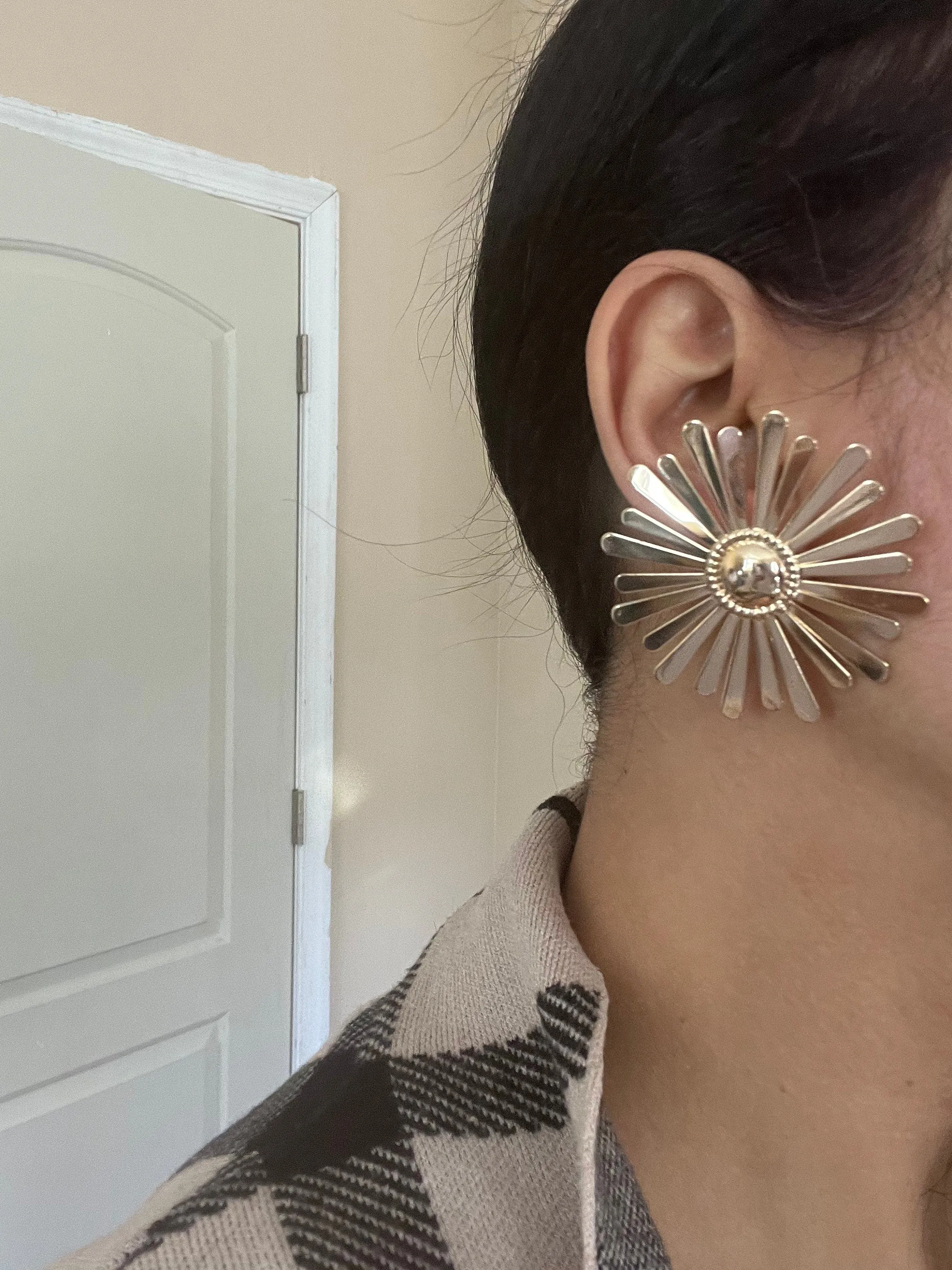 Big flower studs  , gold flower earrings , large gold studs , large flower earrings , chunky flower earring , big gold statement earring