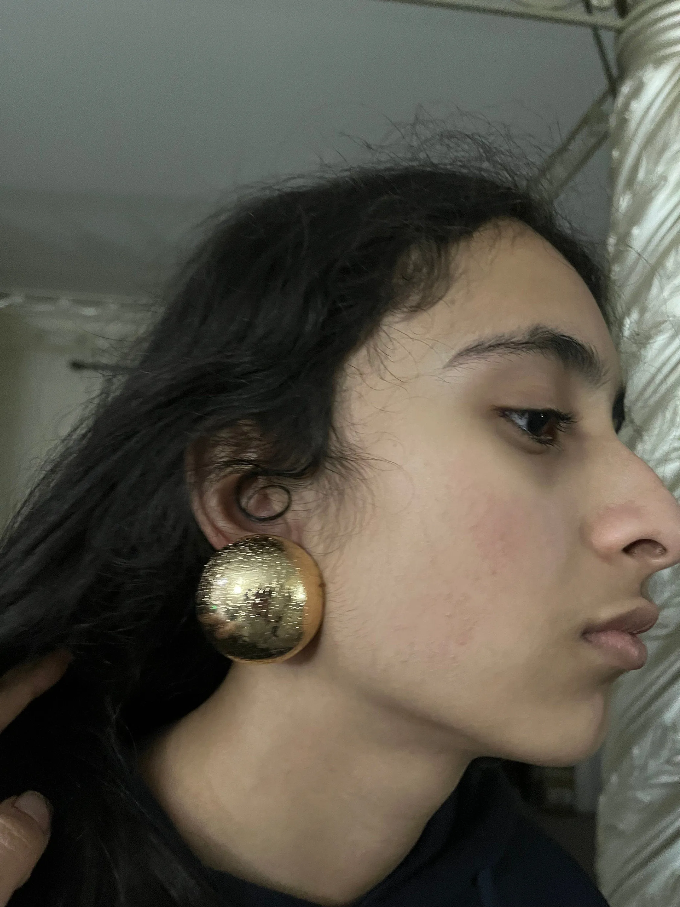 Big gold earrings clip ons  , gold shiny studs large ,huge gold stud earring , dome  ball round earrings , chunky gold statement clip on
