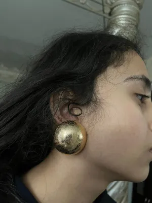 Big gold earrings clip ons  , gold shiny studs large ,huge gold stud earring , dome  ball round earrings , chunky gold statement clip on