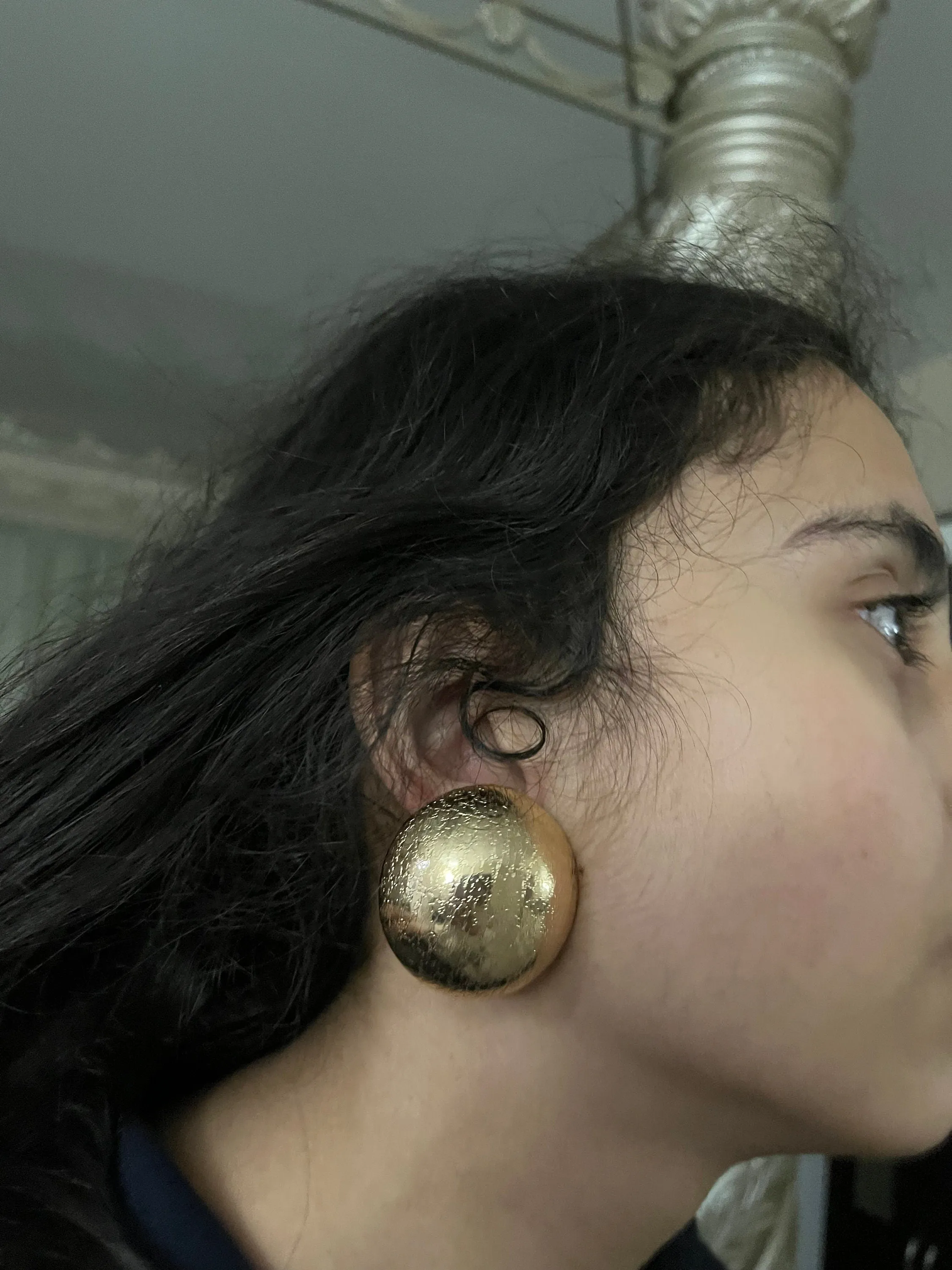 Big gold earrings clip ons  , gold shiny studs large ,huge gold stud earring , dome  ball round earrings , chunky gold statement clip on