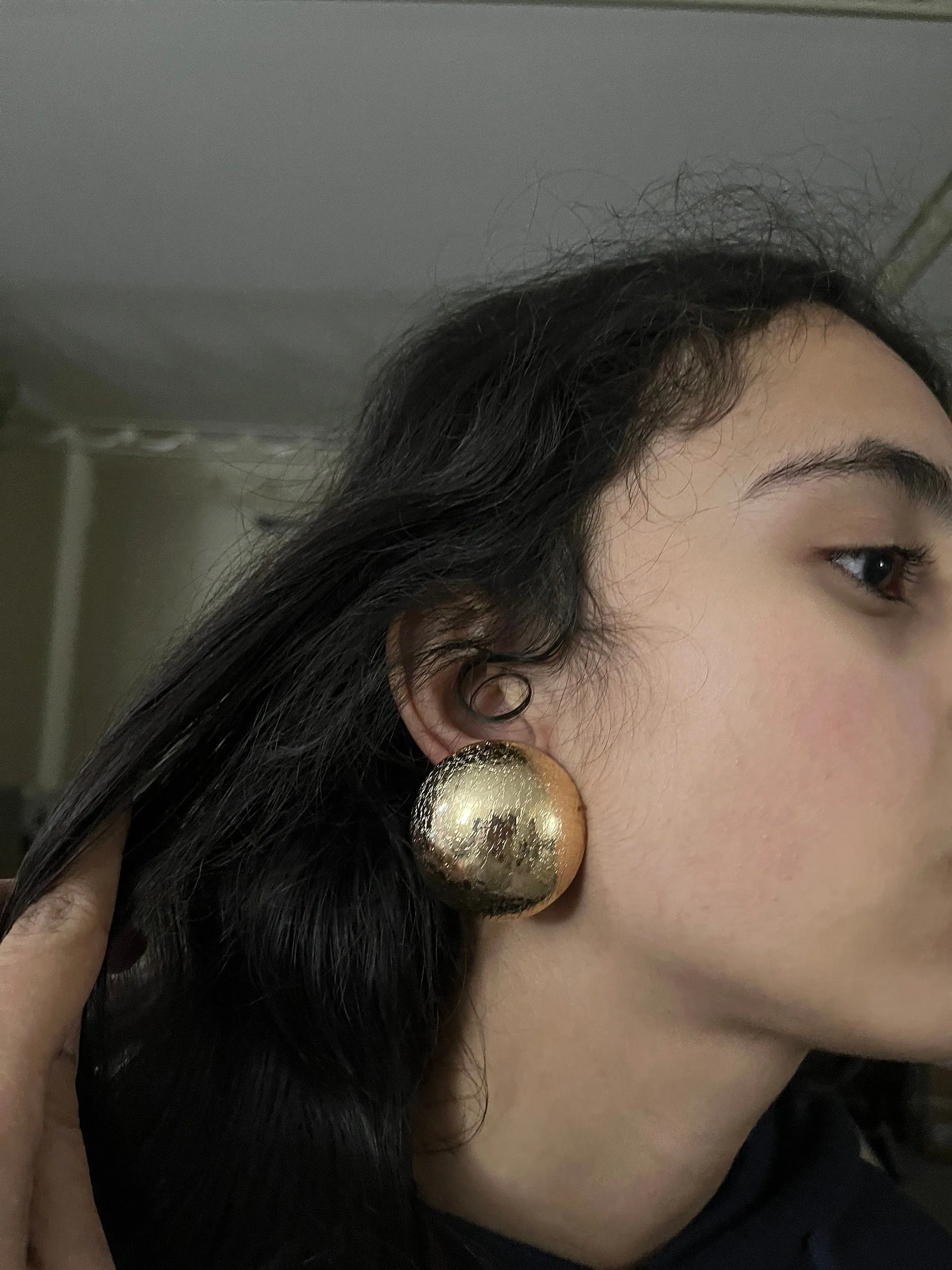 Big gold earrings clip ons  , gold shiny studs large ,huge gold stud earring , dome  ball round earrings , chunky gold statement clip on
