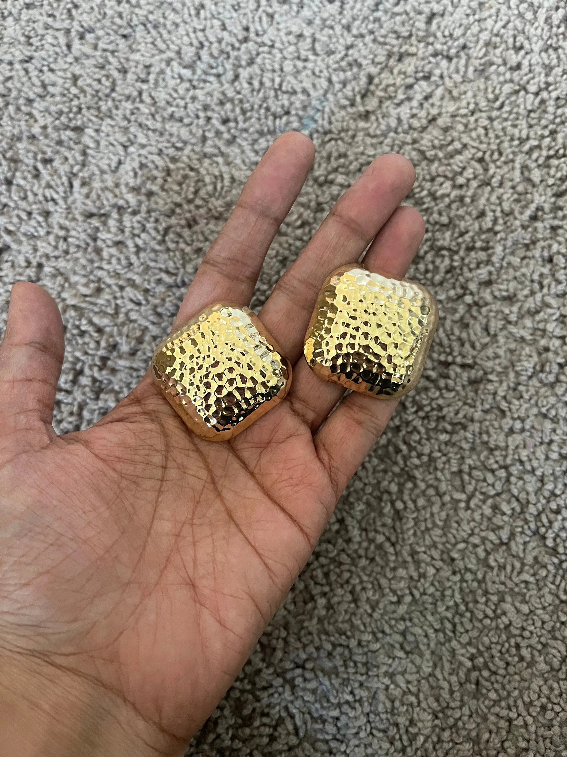 Big gold earrings square  , gold studs large brushed metal earring , gold stud earring , retro gold earrings , chunky gold studs big