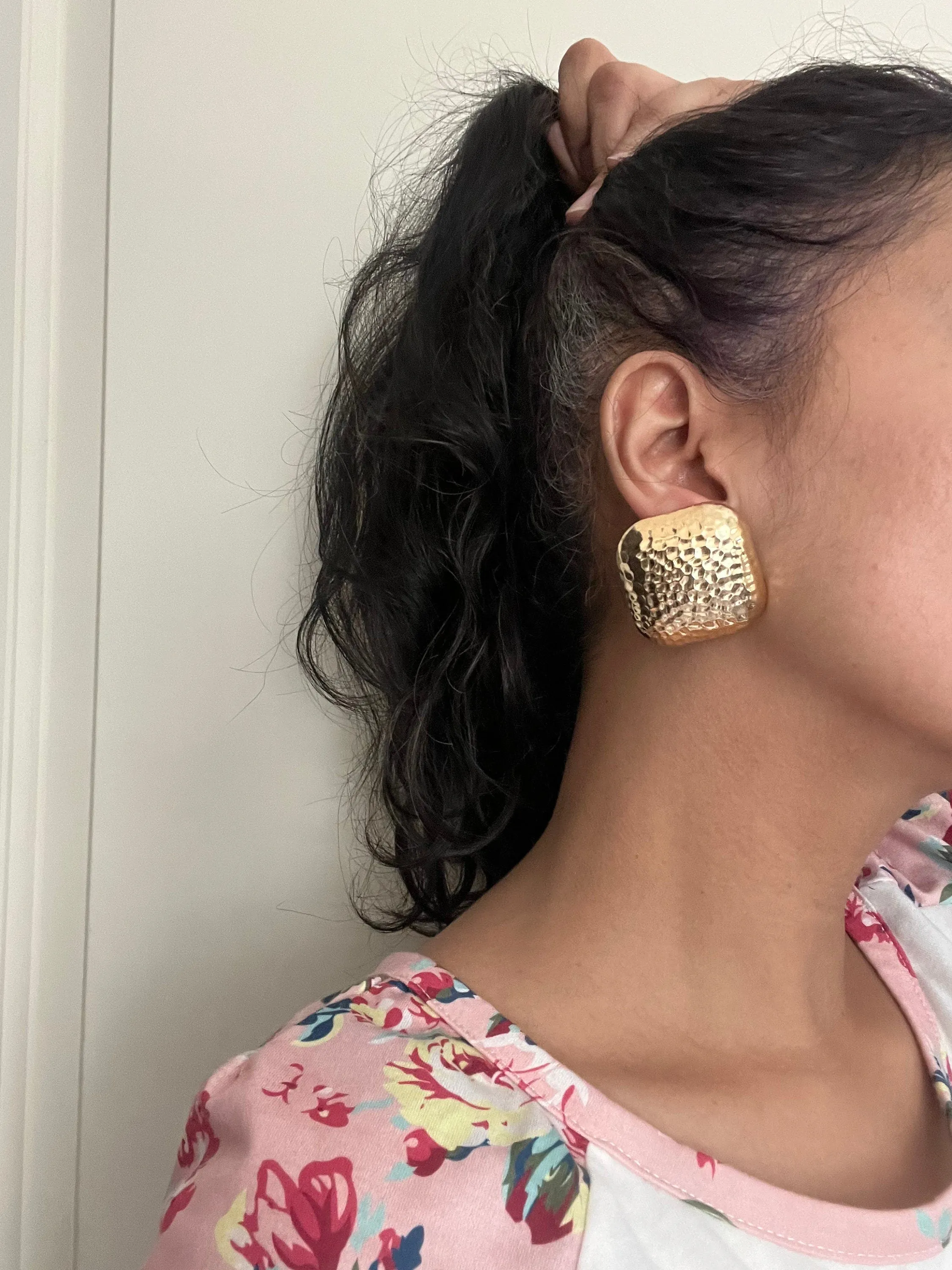 Big gold earrings square  , gold studs large brushed metal earring , gold stud earring , retro gold earrings , chunky gold studs big