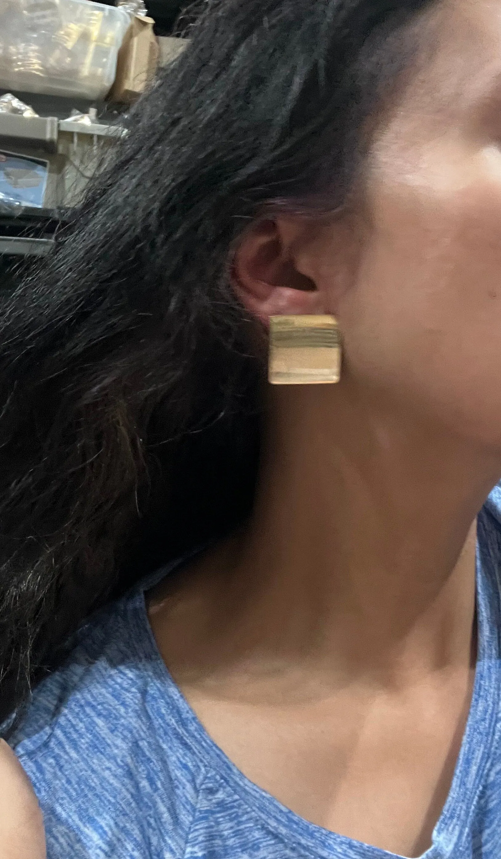 Big gold earrings square  , gold studs large brushed metal earring , gold stud earring , retro gold earrings , chunky gold studs big