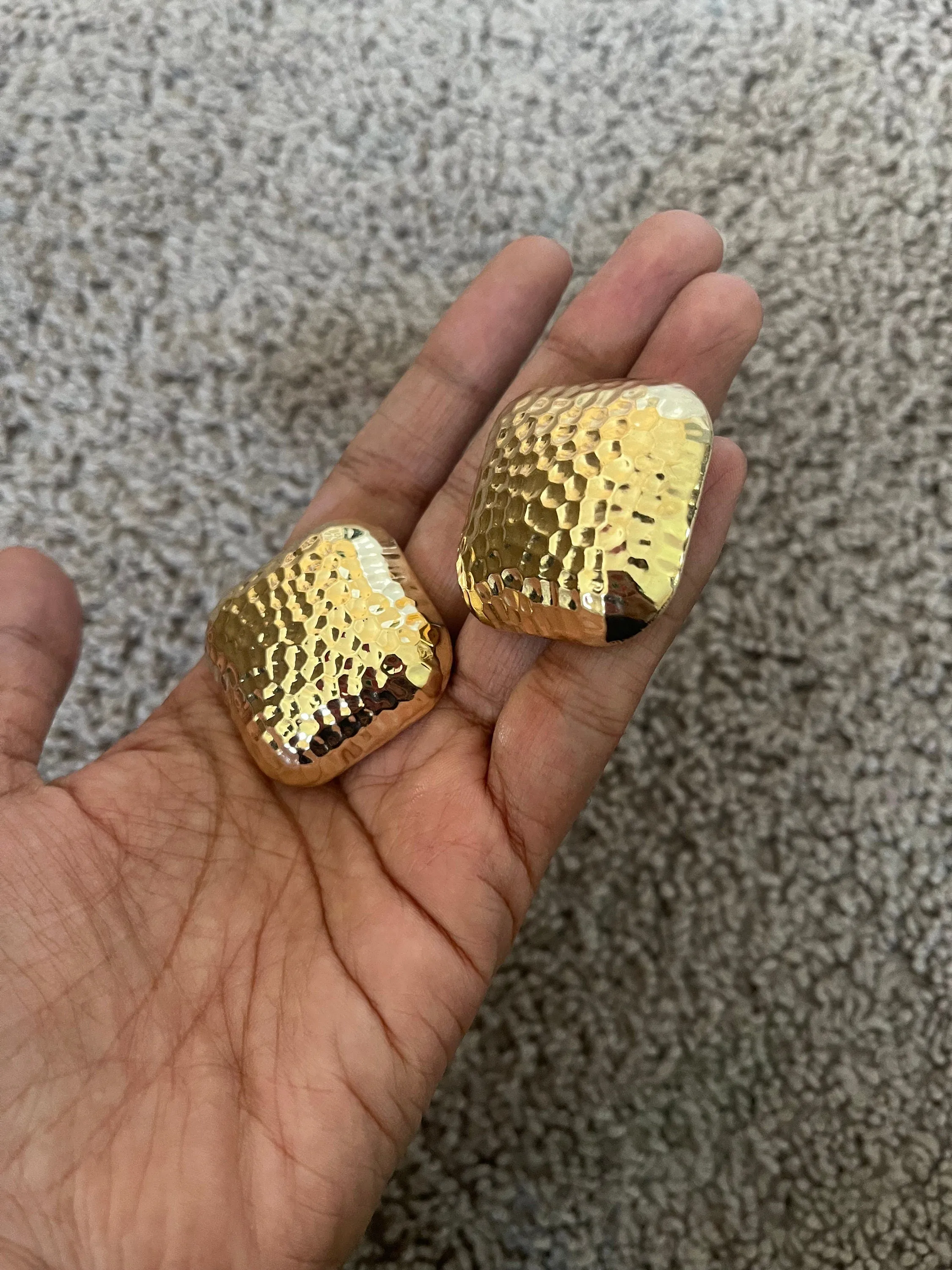 Big gold earrings square  , gold studs large brushed metal earring , gold stud earring , retro gold earrings , chunky gold studs big