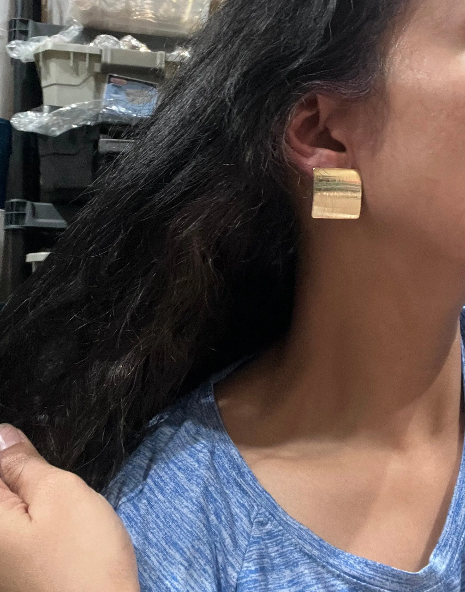 Big gold earrings square  , gold studs large brushed metal earring , gold stud earring , retro gold earrings , chunky gold studs big