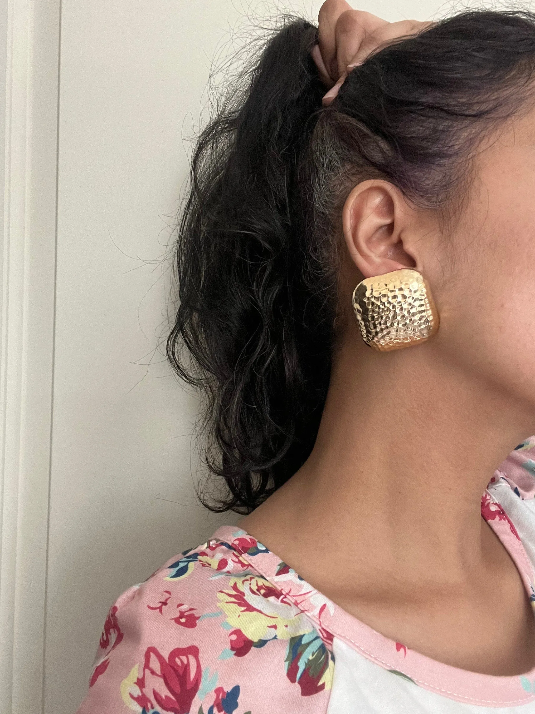Big gold earrings square  , gold studs large brushed metal earring , gold stud earring , retro gold earrings , chunky gold studs big