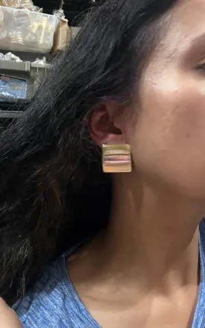 Big gold earrings square  , gold studs large brushed metal earring , gold stud earring , retro gold earrings , chunky gold studs big