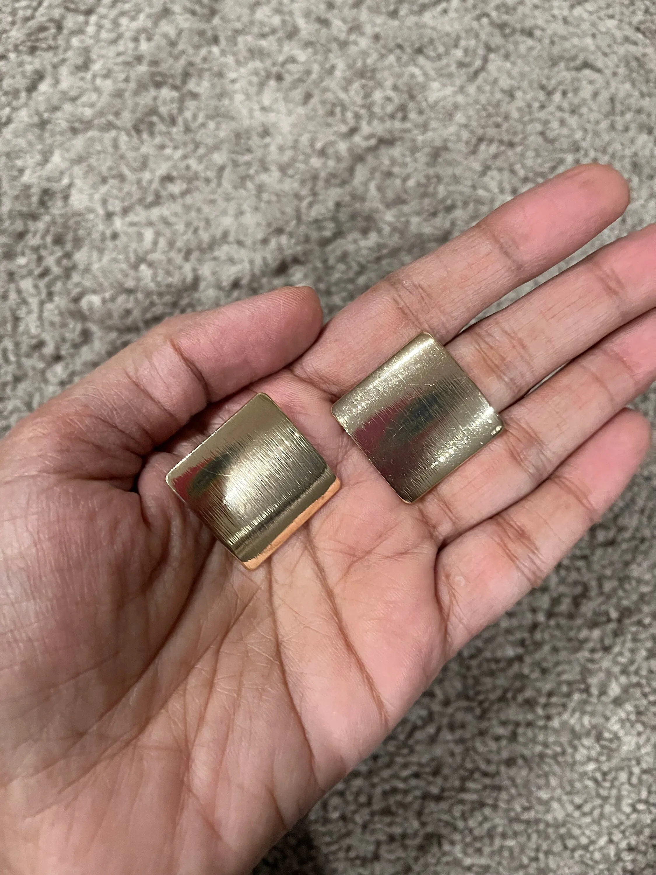 Big gold earrings square  , gold studs large brushed metal earring , gold stud earring , retro gold earrings , chunky gold studs big