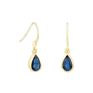 Birthstone Collection 0.80ct Pear Sapphire Drop Earrings | 9K Yellow Gold