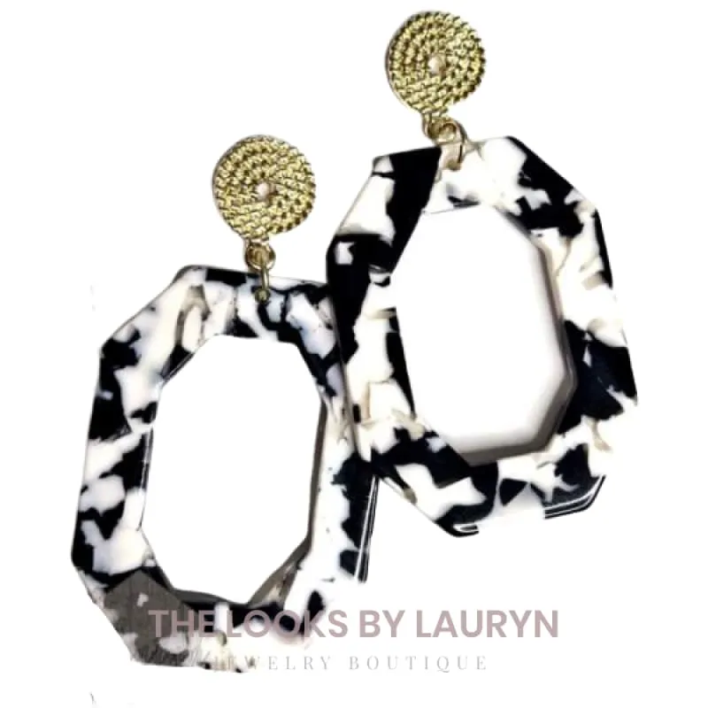 Black and White Acetate Octagon Earrings
