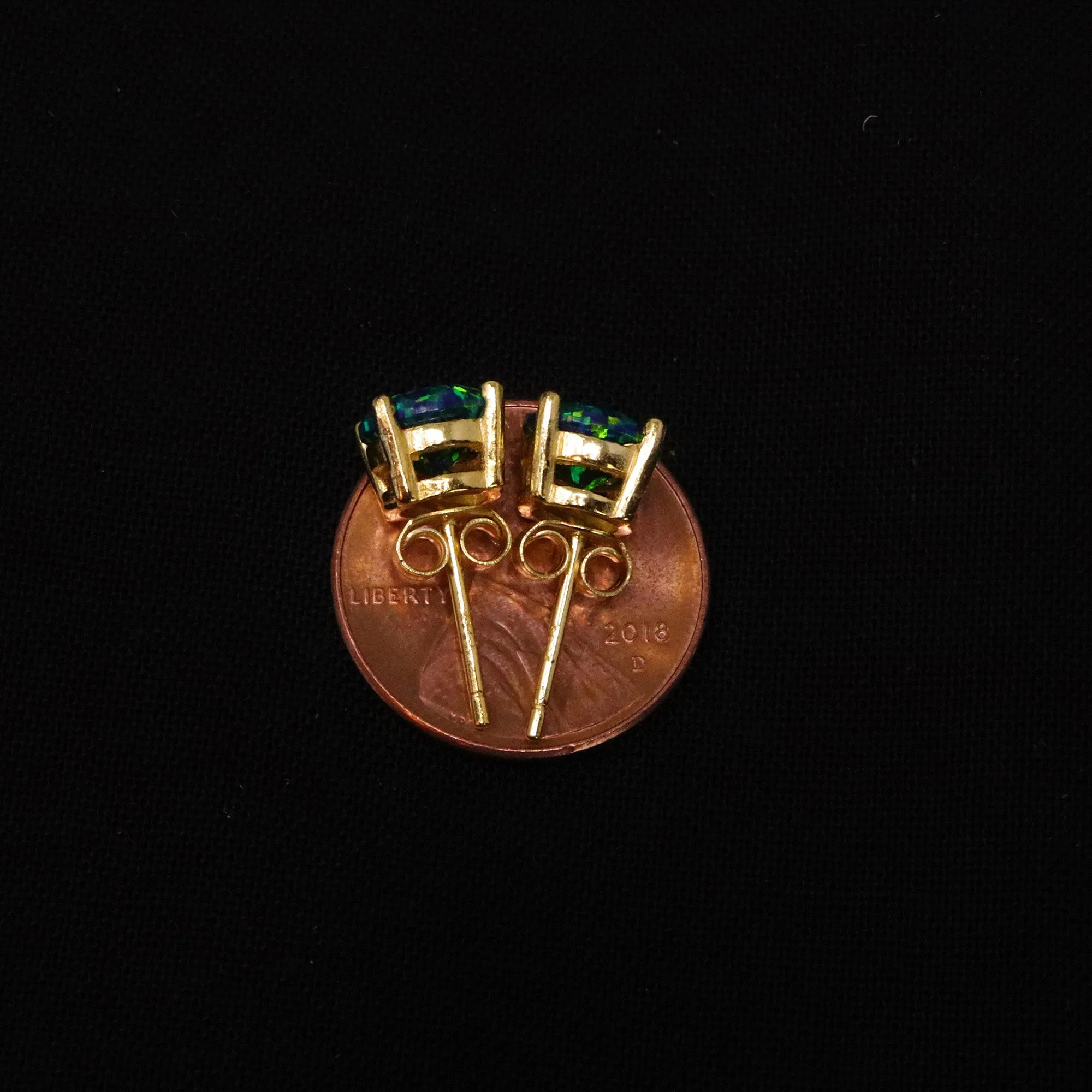 Black Emerald Opal Stud Earrings
