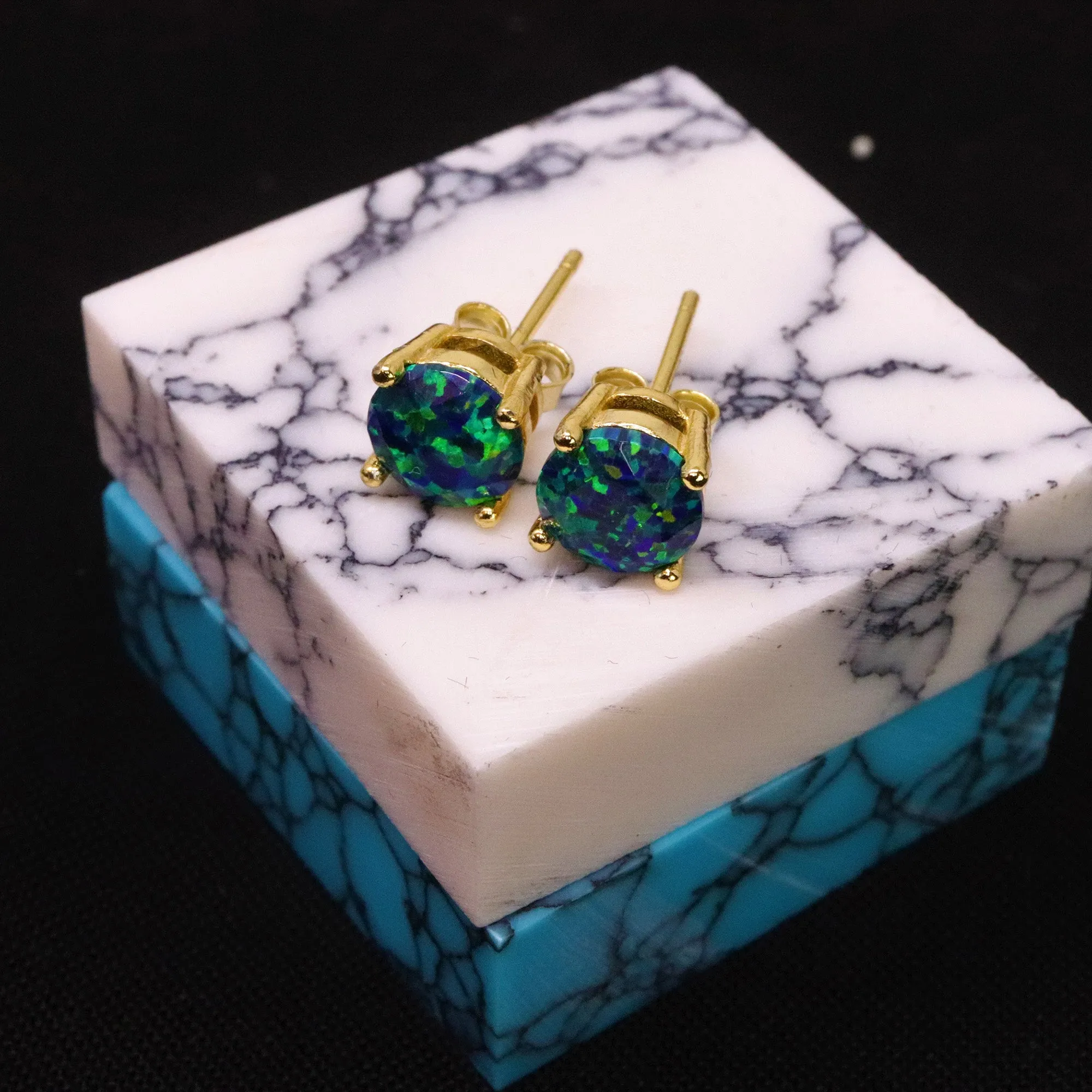 Black Emerald Opal Stud Earrings
