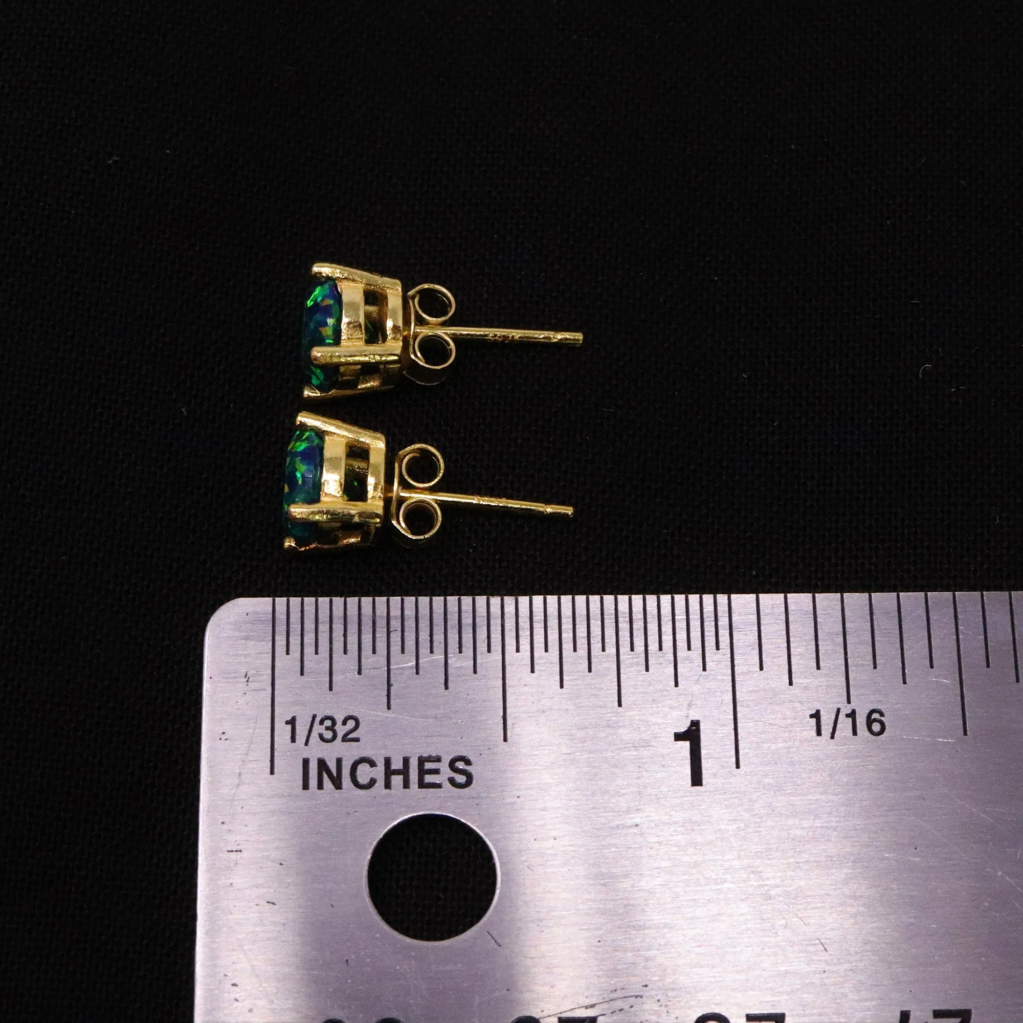 Black Emerald Opal Stud Earrings