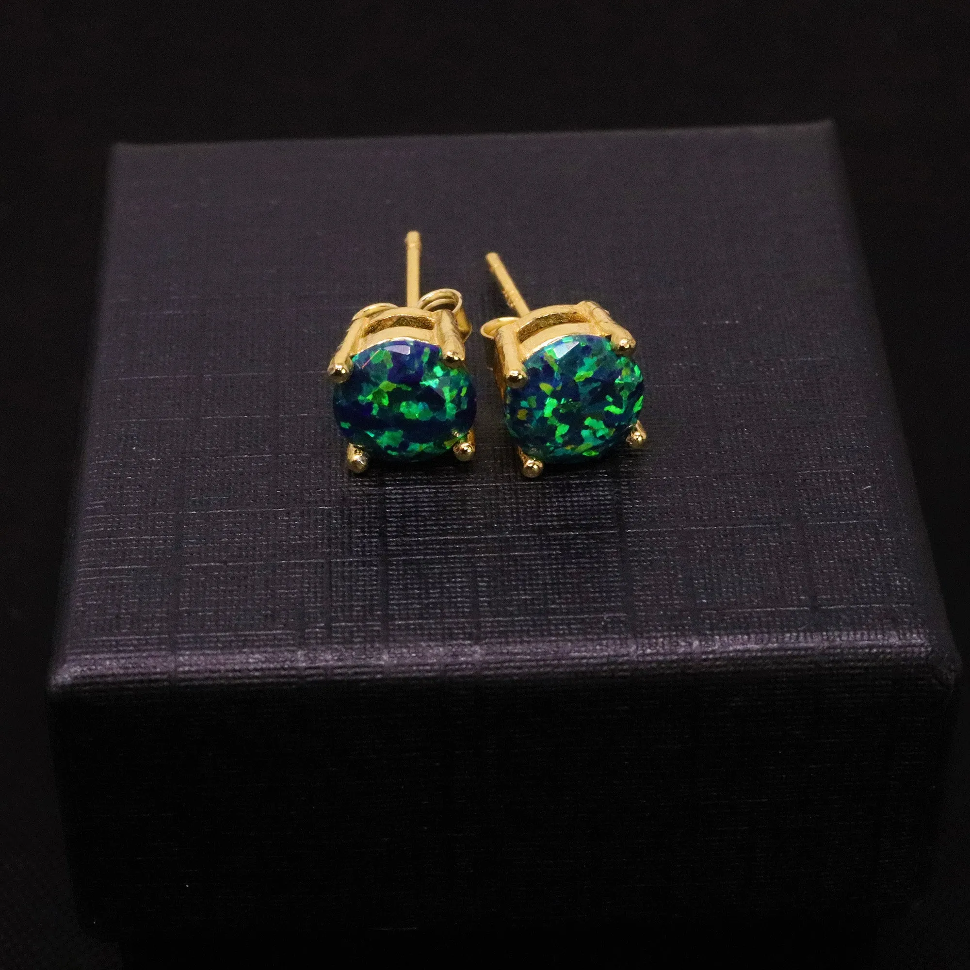 Black Emerald Opal Stud Earrings