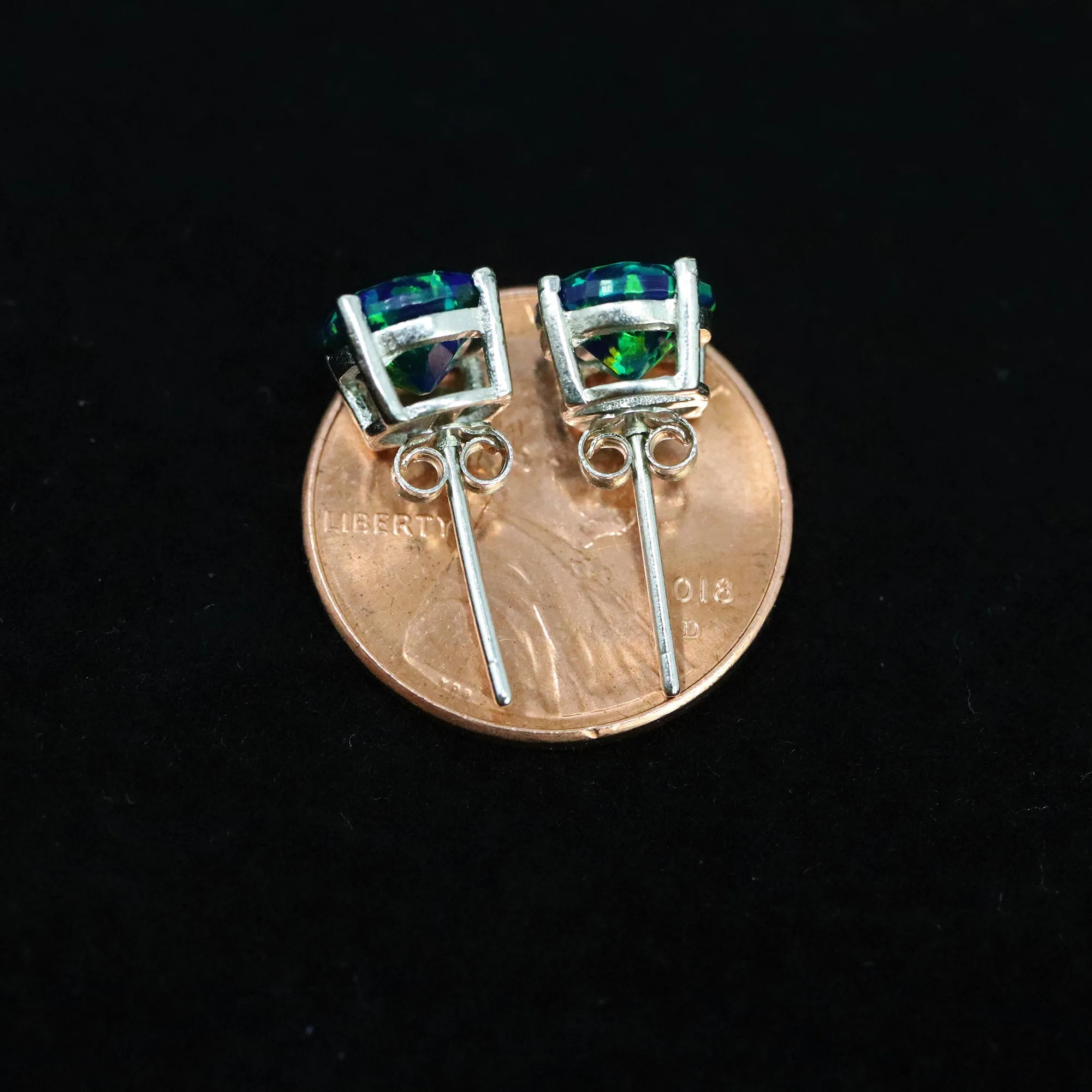 Black Emerald Opal Stud Earrings