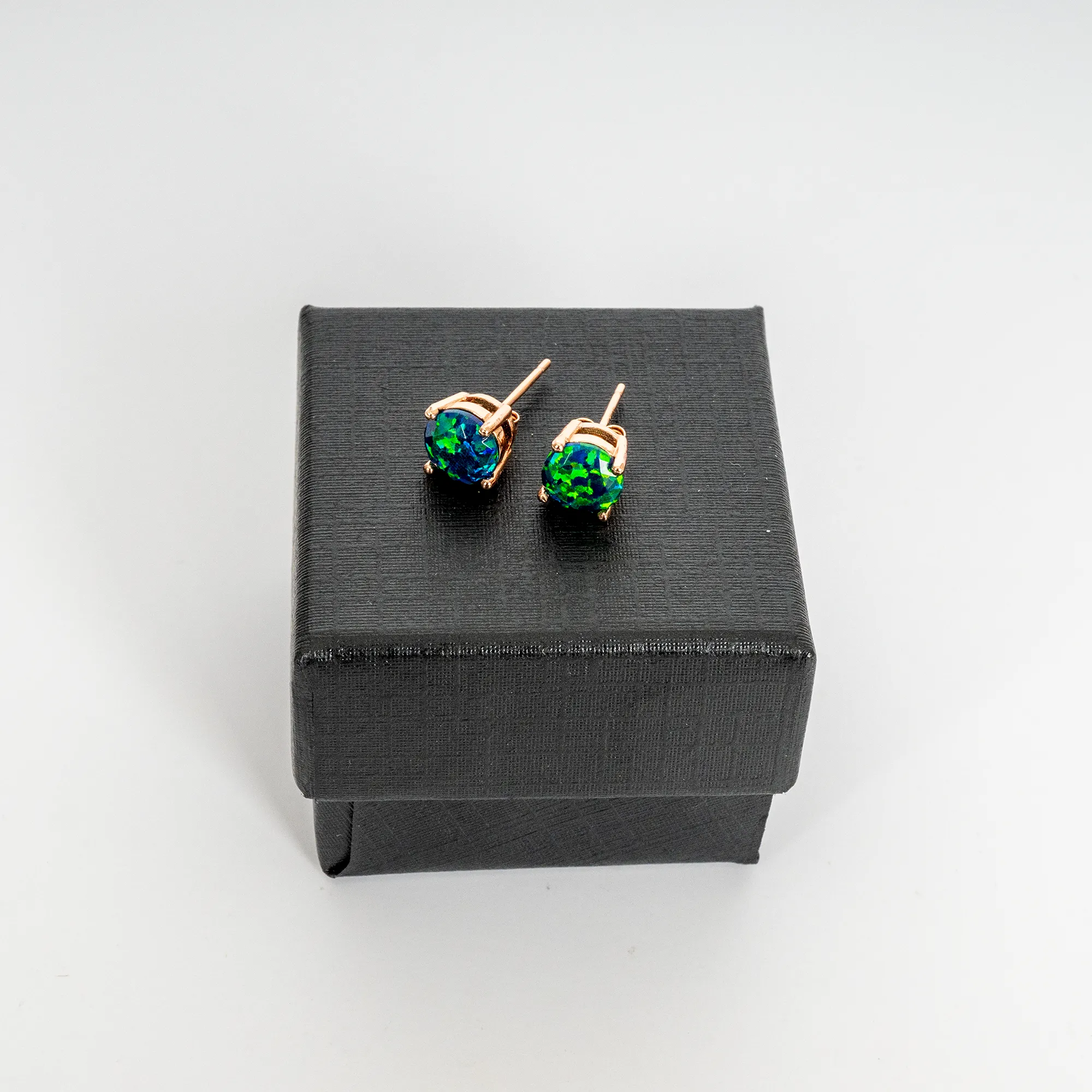 Black Emerald Opal Stud Earrings