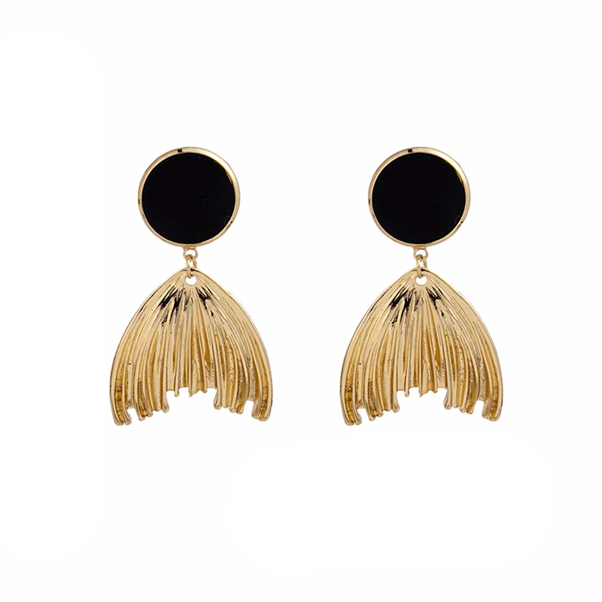 Black Enamel & 18K Gold-Plated Fish Tail Drop Earrings