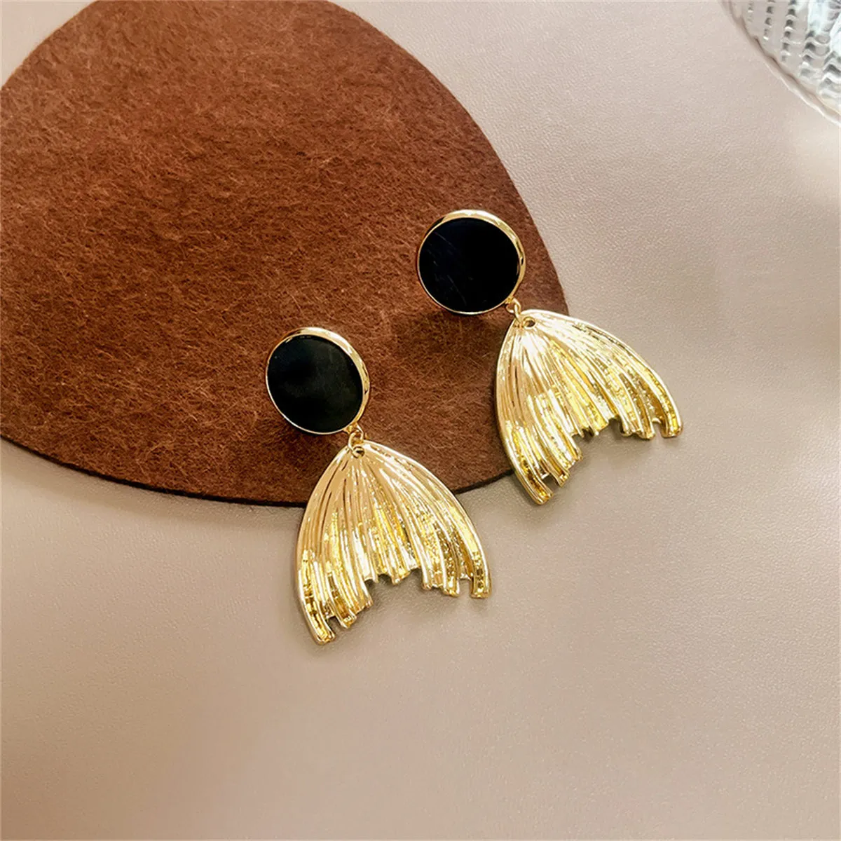 Black Enamel & 18K Gold-Plated Fish Tail Drop Earrings