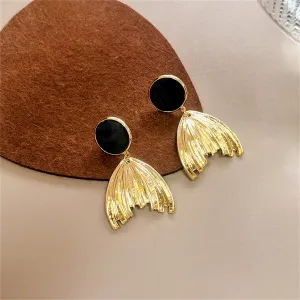 Black Enamel & 18K Gold-Plated Fish Tail Drop Earrings