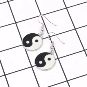 Black Enamel & Silver-Plated Yin Yang Drop Earrings