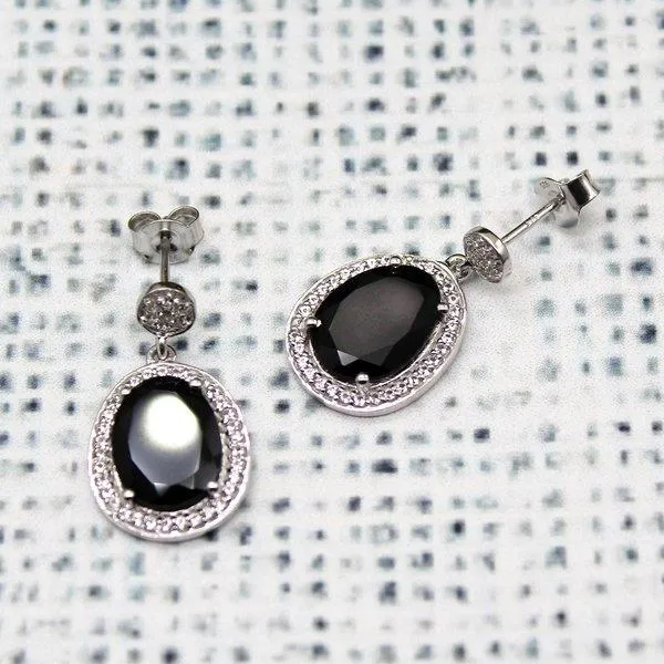 Black Onyx Halo Earrings