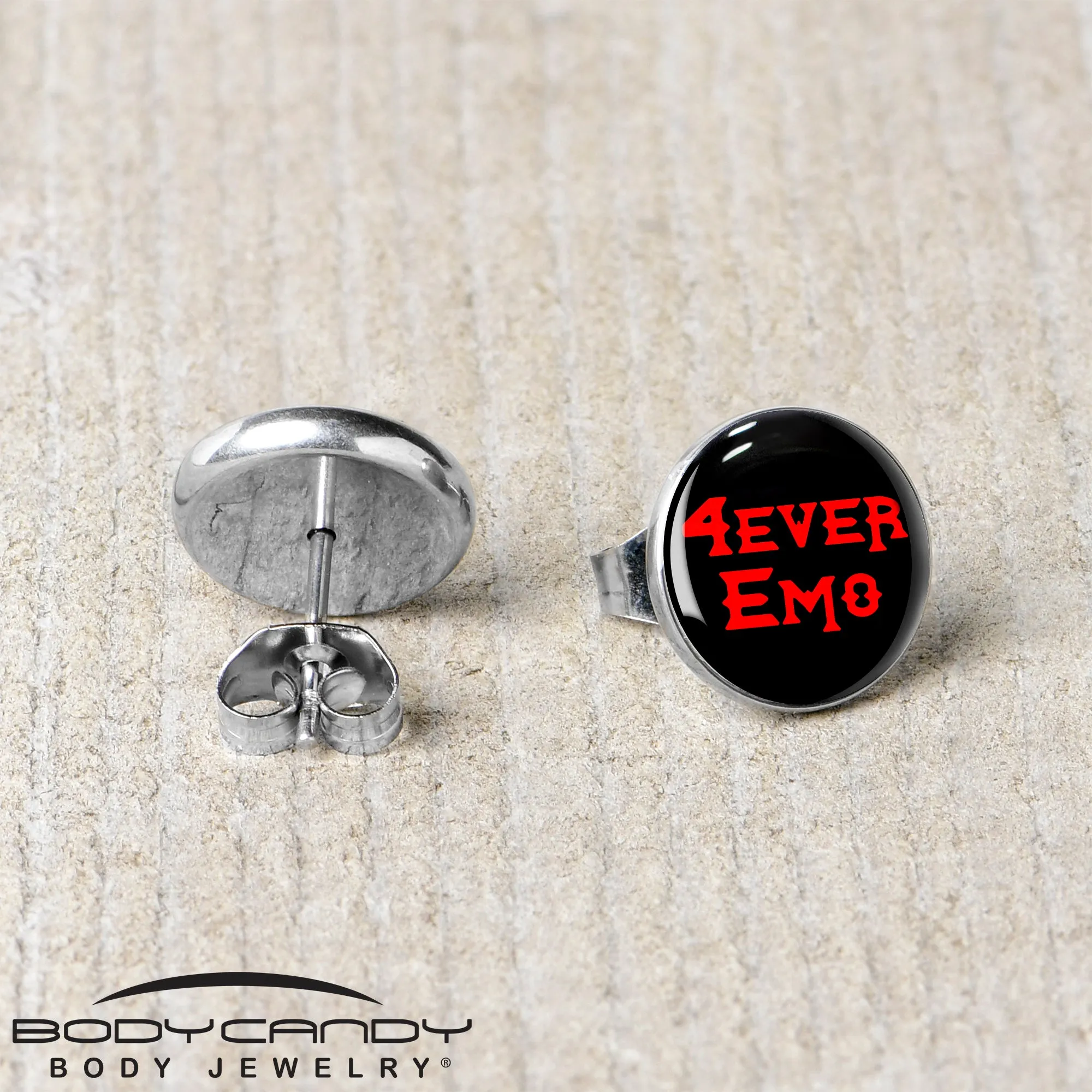 Black Red 4 Ever Emo Stud Earrings