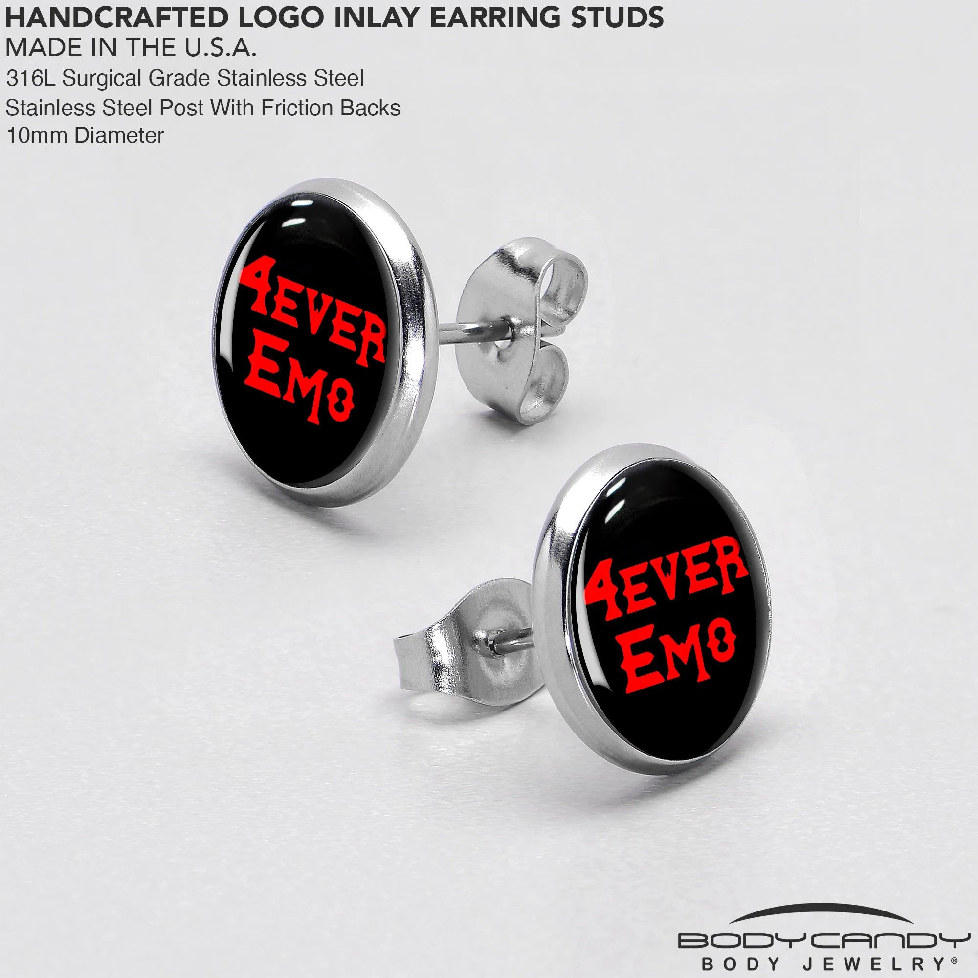 Black Red 4 Ever Emo Stud Earrings
