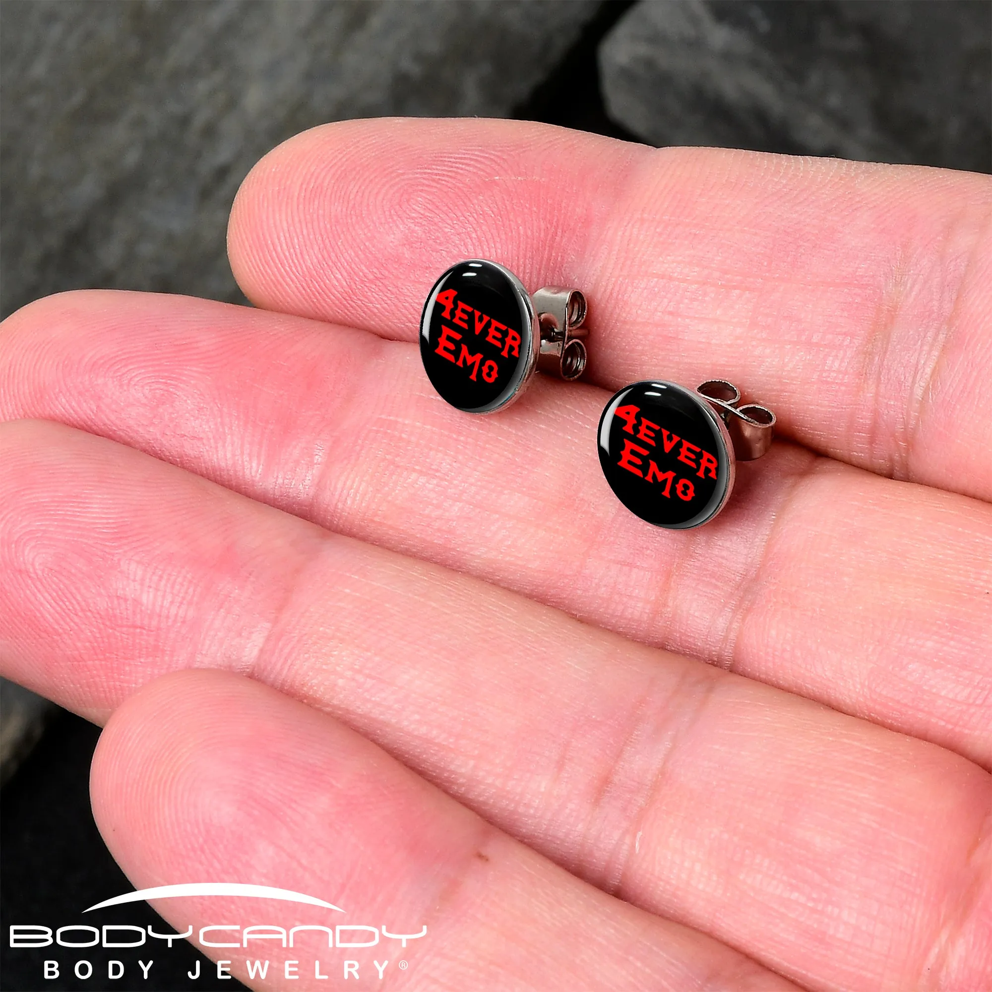 Black Red 4 Ever Emo Stud Earrings
