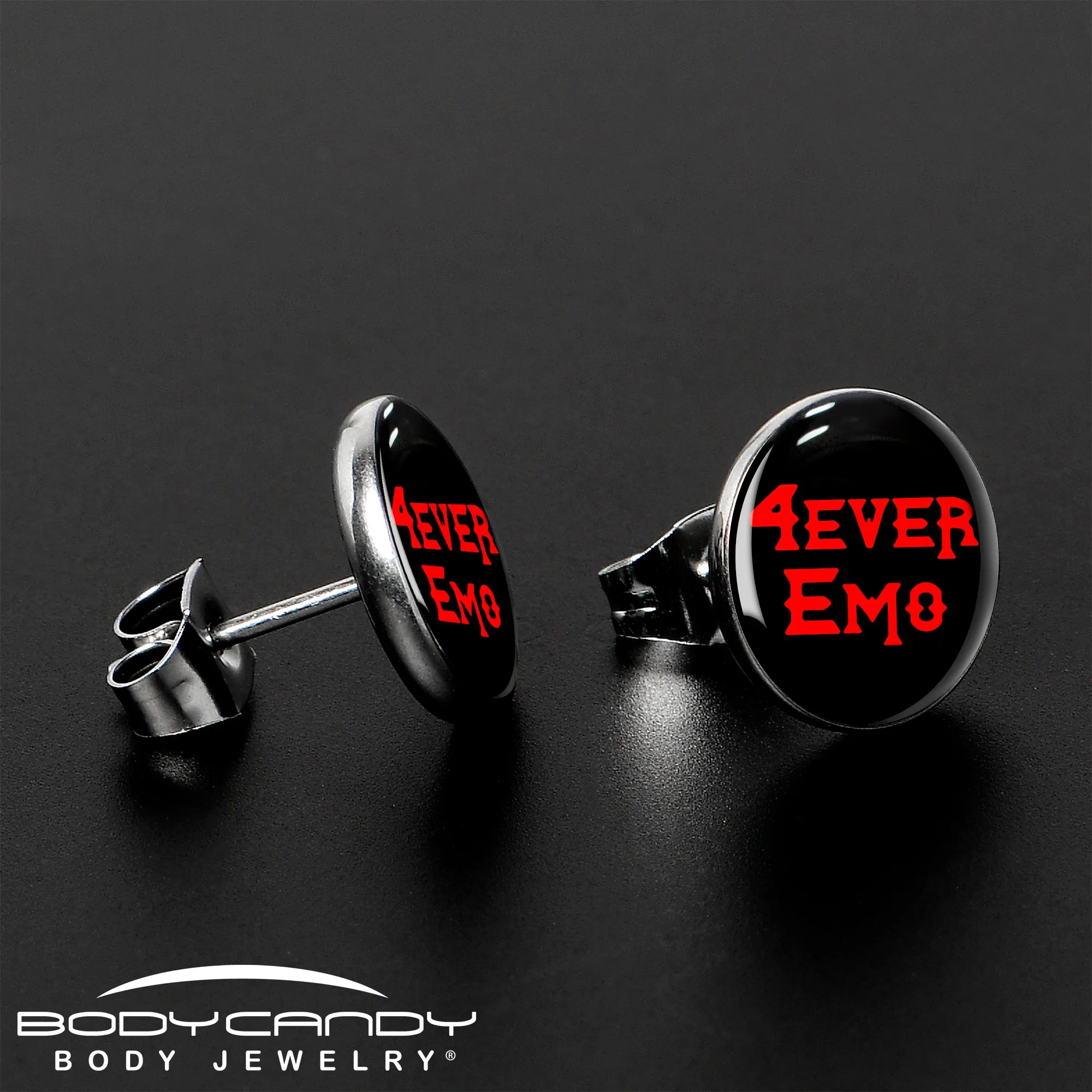 Black Red 4 Ever Emo Stud Earrings