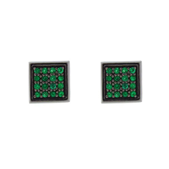 Blackened 18k White Gold Cuadrado Earrings Emerald