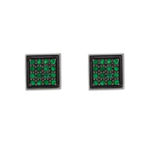 Blackened 18k White Gold Cuadrado Earrings Emerald