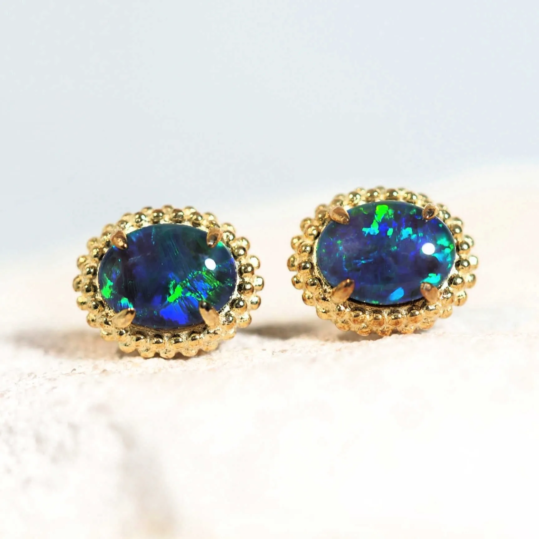 'Blossom Blue' Triplet Opal Earrings Gold Plated Silver