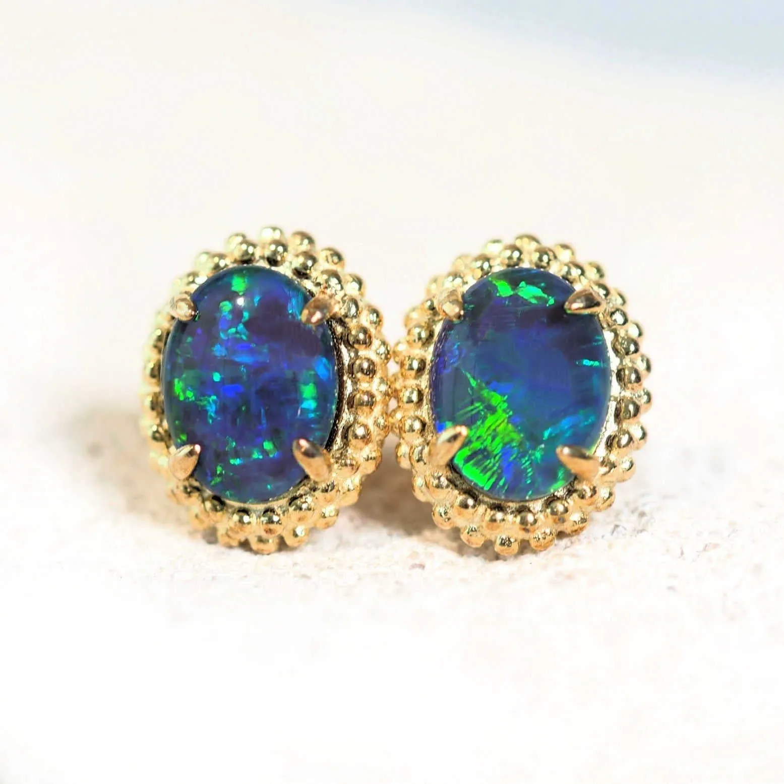'Blossom Blue' Triplet Opal Earrings Gold Plated Silver