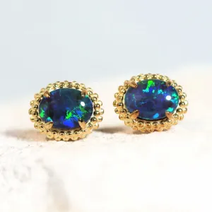 'Blossom Blue' Triplet Opal Earrings Gold Plated Silver