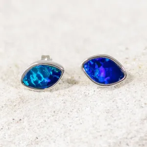 'Blue Belle' Silver Doublet Opal Earrings