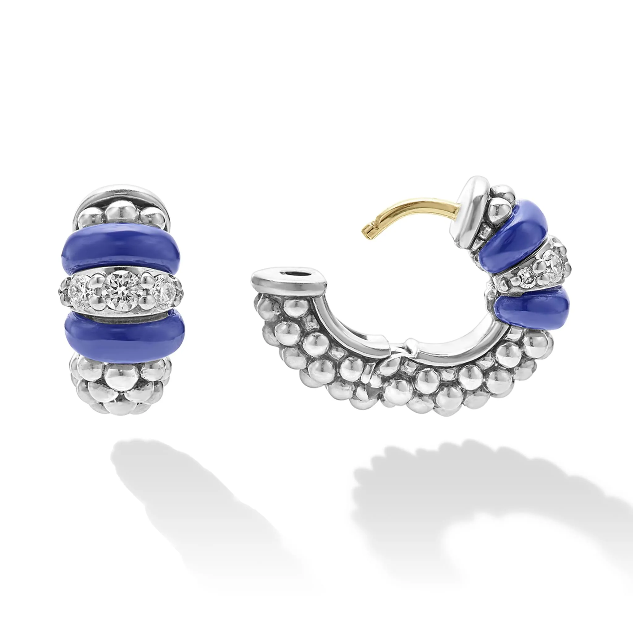 Blue Caviar Ultramarine Ceramic and Diamond Huggie Earrings