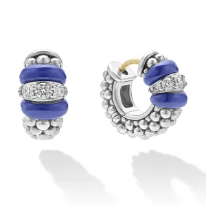 Blue Caviar Ultramarine Ceramic and Diamond Huggie Earrings