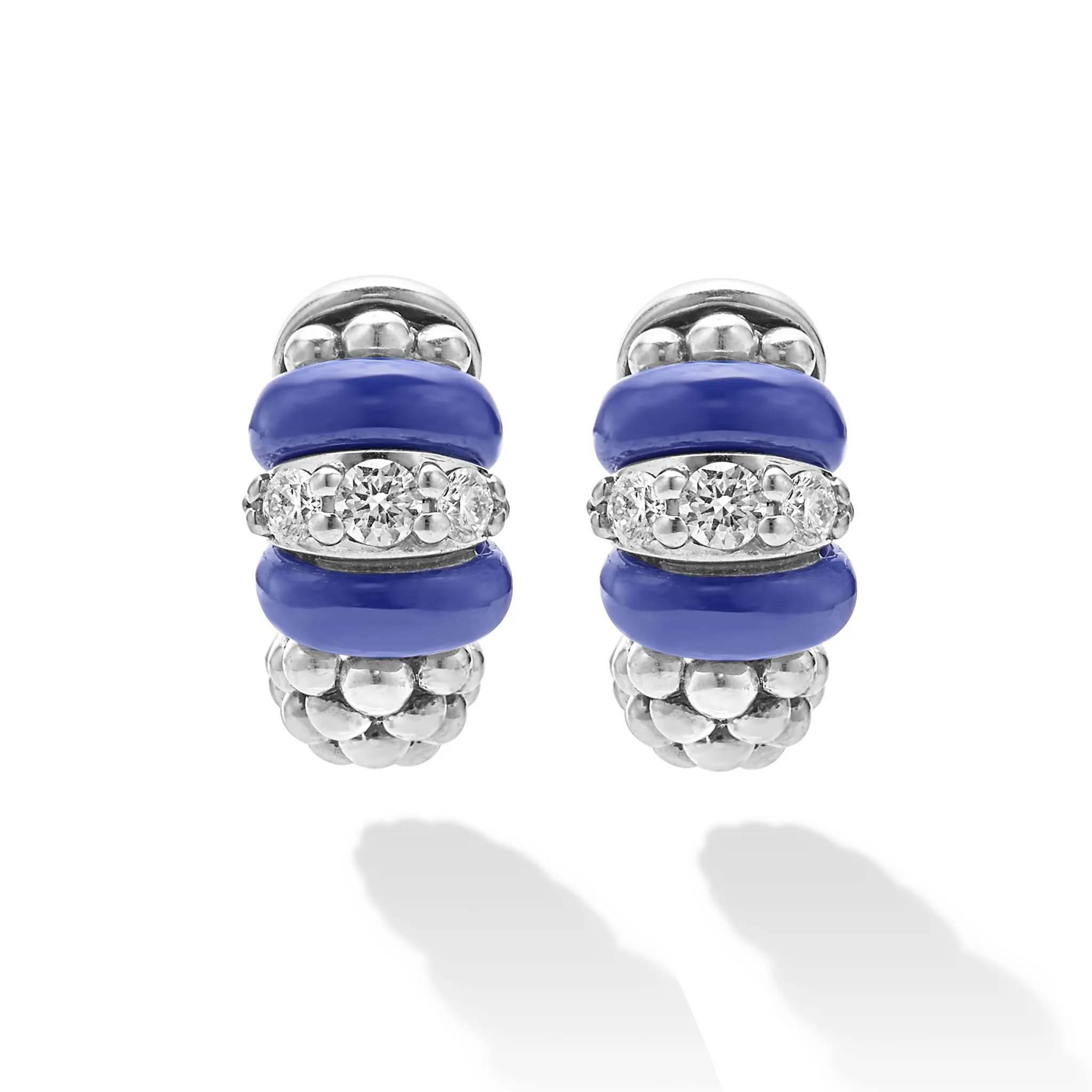 Blue Caviar Ultramarine Ceramic and Diamond Huggie Earrings