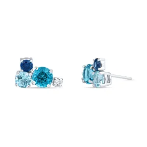 Blue Gemstone Cluster Earrings with Diamonds, Blue Topaz, and Sapphire