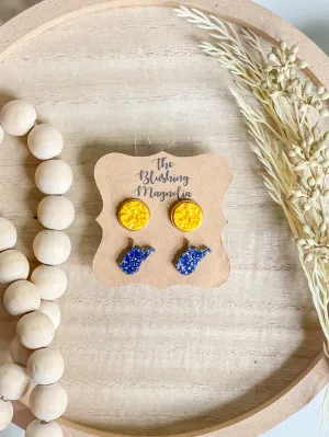 Blue Glitter WV   Mustard Druzy Studs