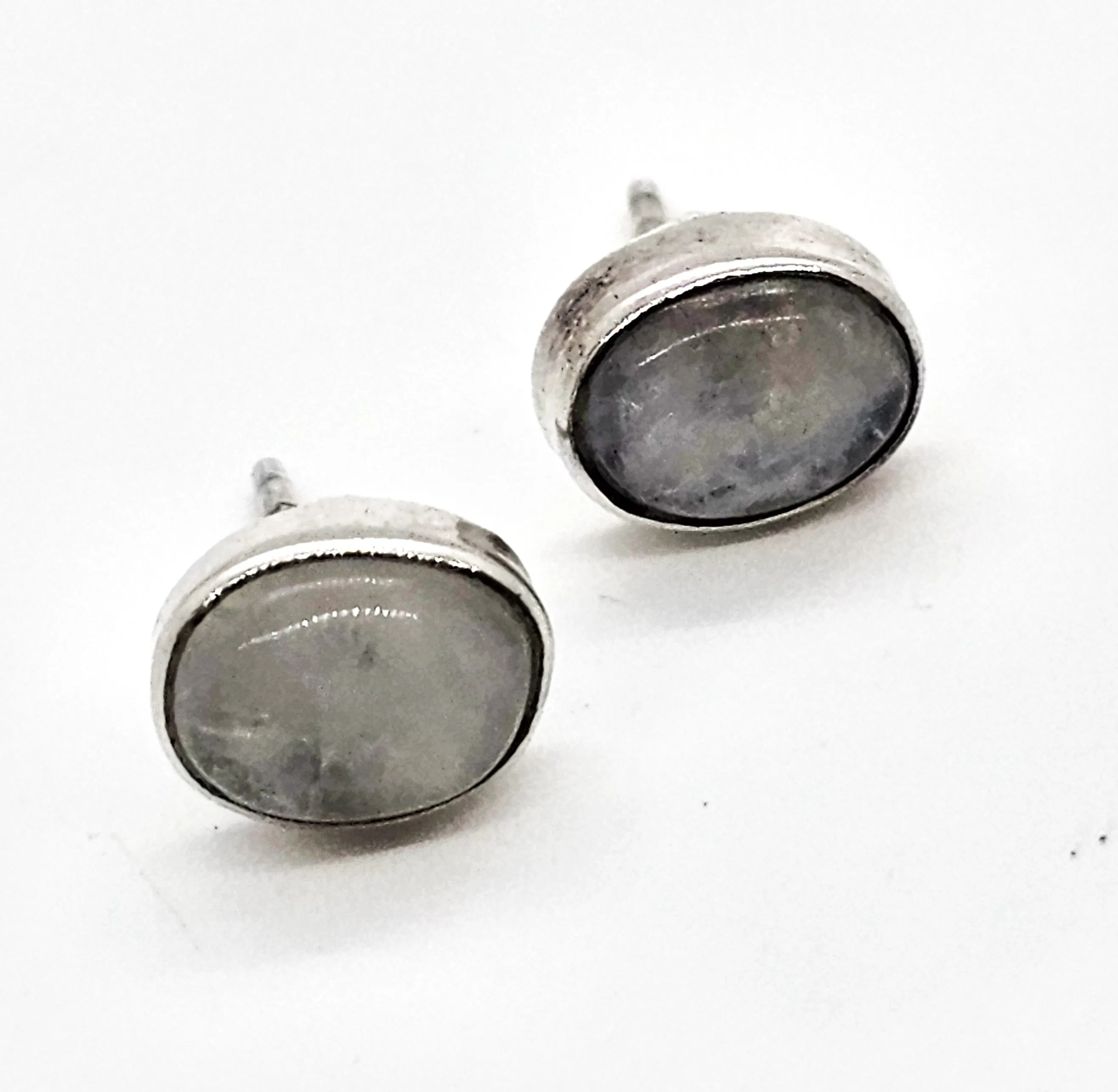 Blue Moonstone Flashy thick sterling silver gemstone stud earrings