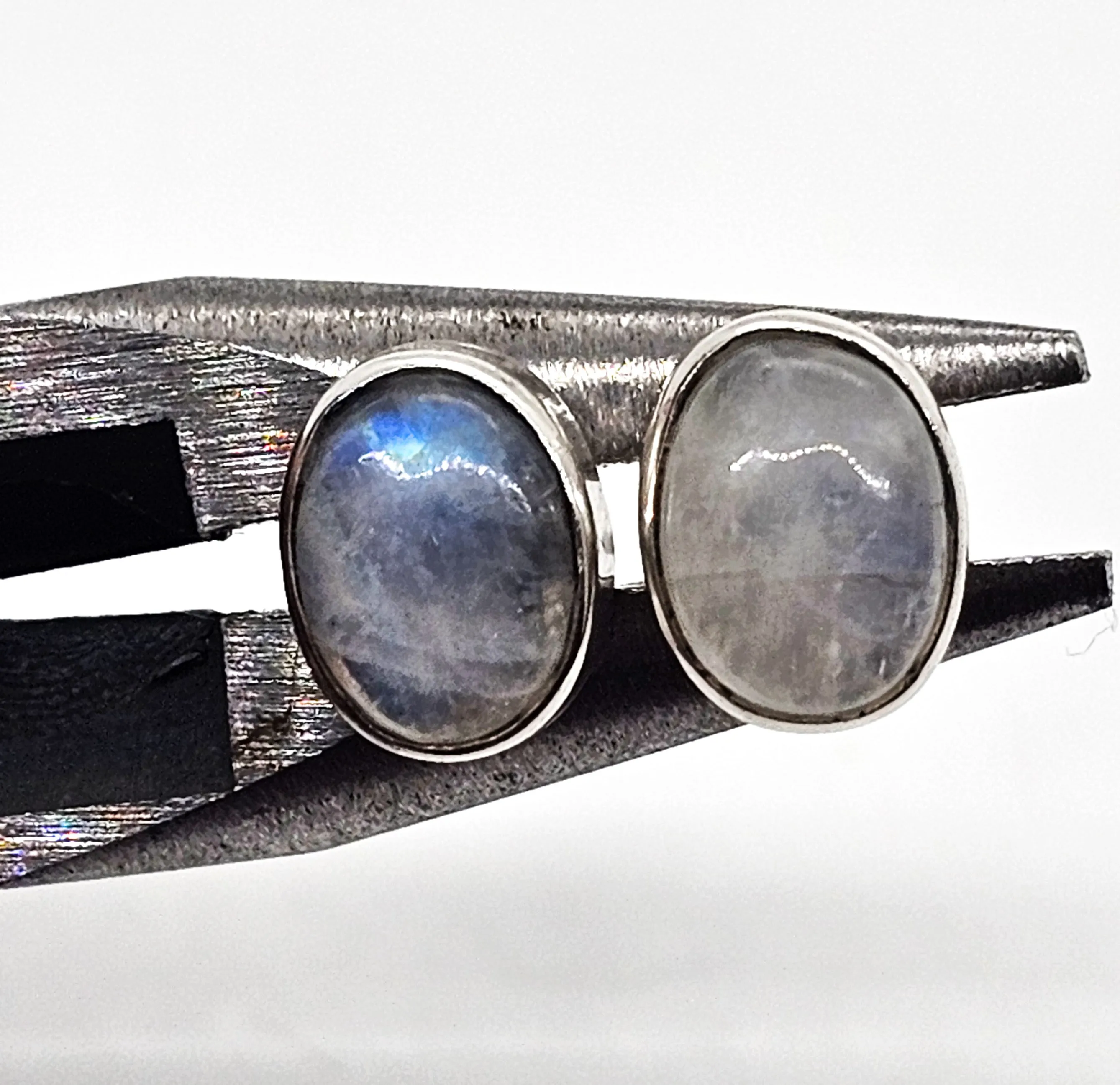 Blue Moonstone Flashy thick sterling silver gemstone stud earrings