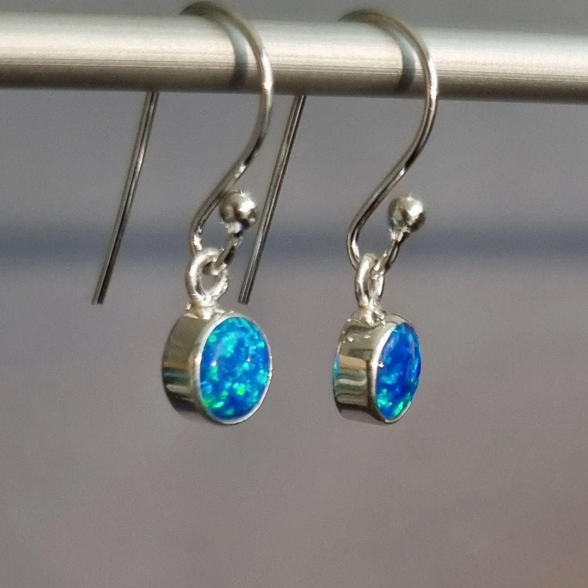 Blue Opal Round 6mm 925 Silver Earrings, E56BOP