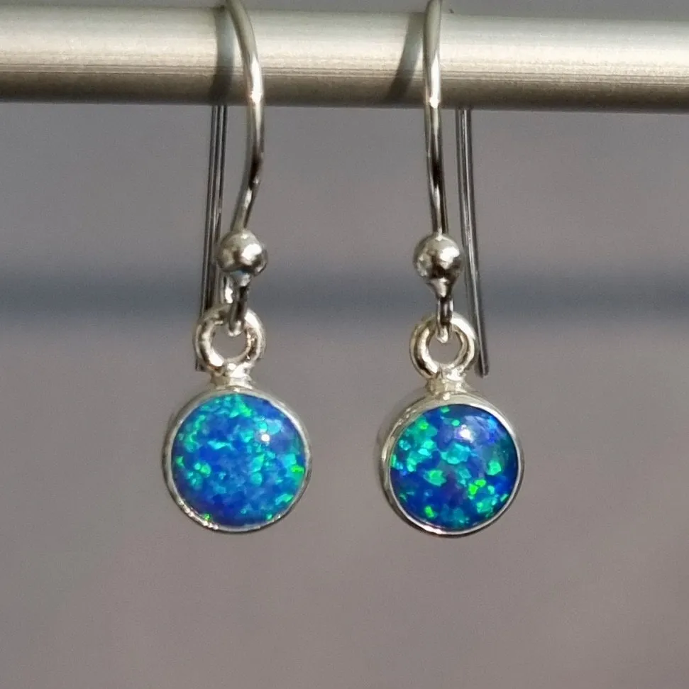 Blue Opal Round 6mm 925 Silver Earrings, E56BOP