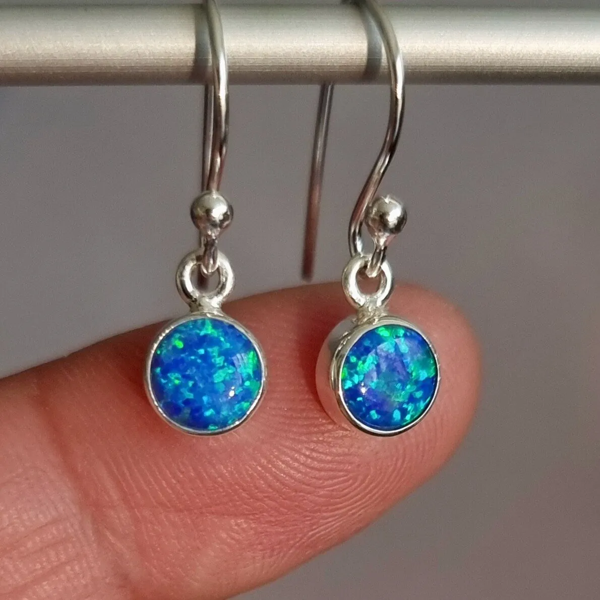 Blue Opal Round 6mm 925 Silver Earrings, E56BOP