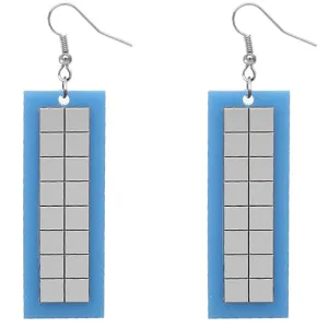Blue Rectangular Reflector Drop Earrings