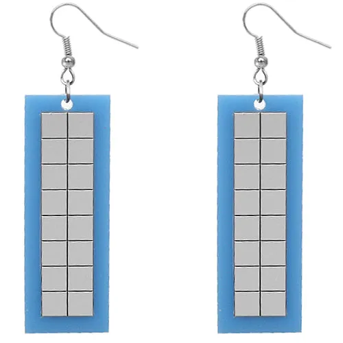 Blue Rectangular Reflector Drop Earrings