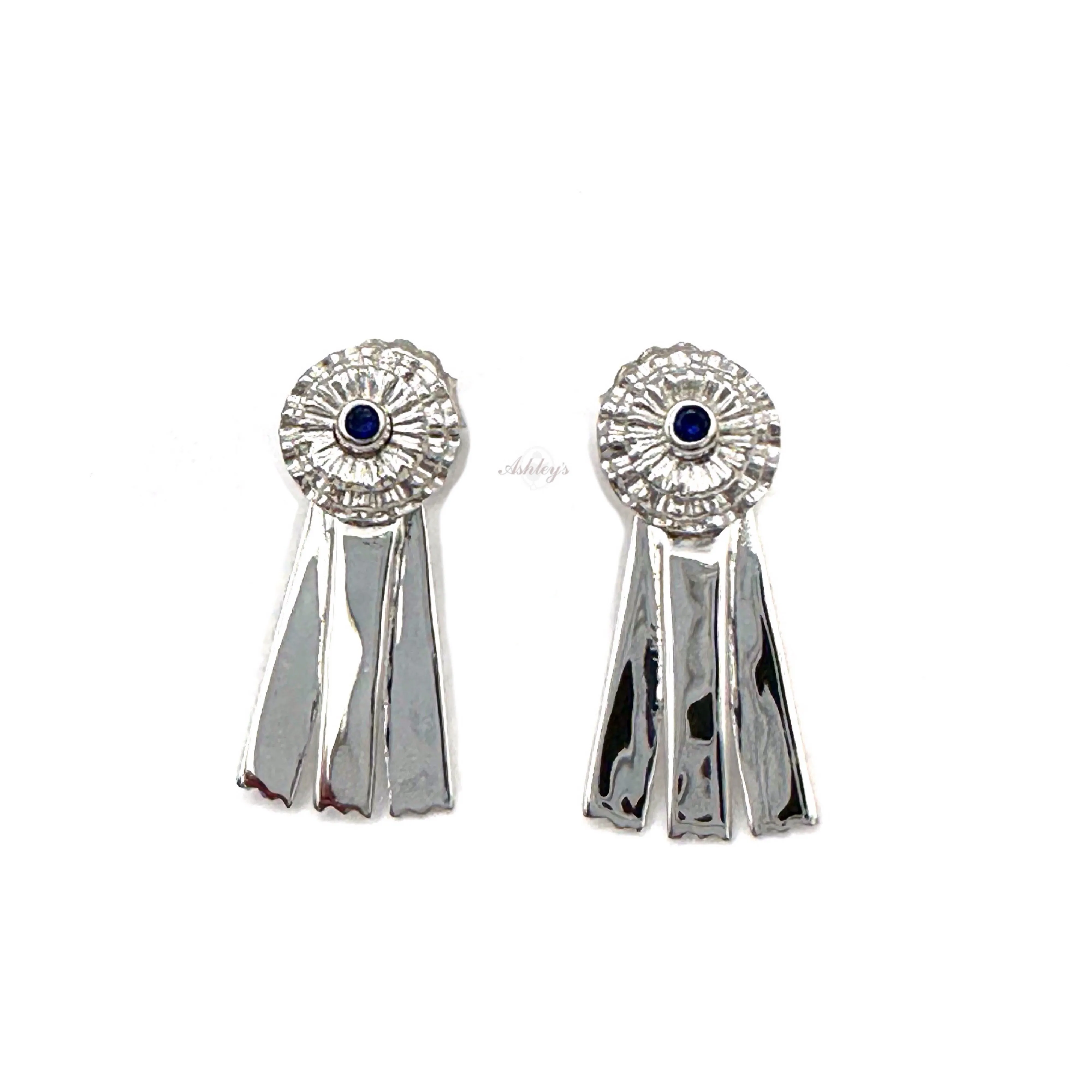 Blue Ribbon Earrings, Sterling Silver