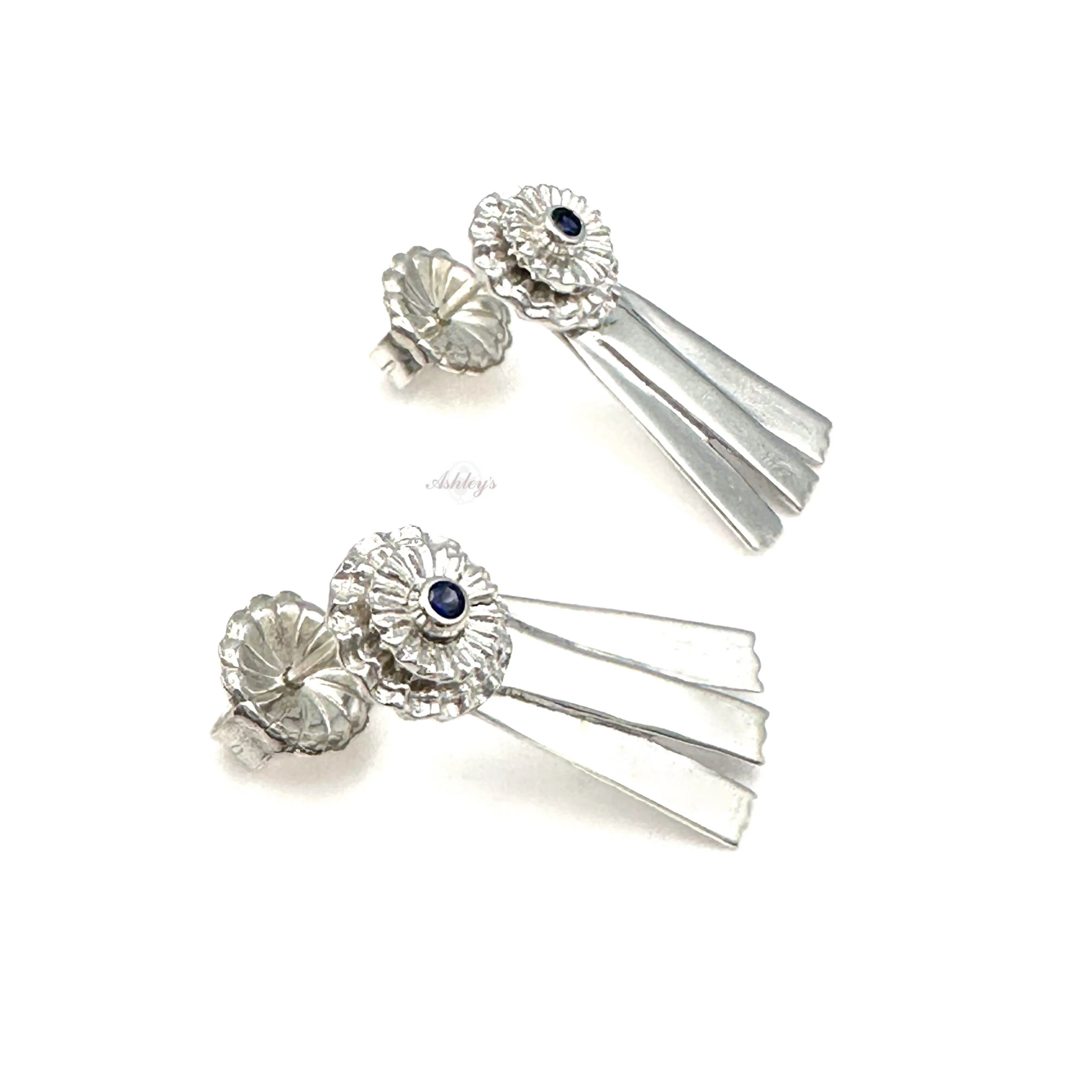 Blue Ribbon Earrings, Sterling Silver